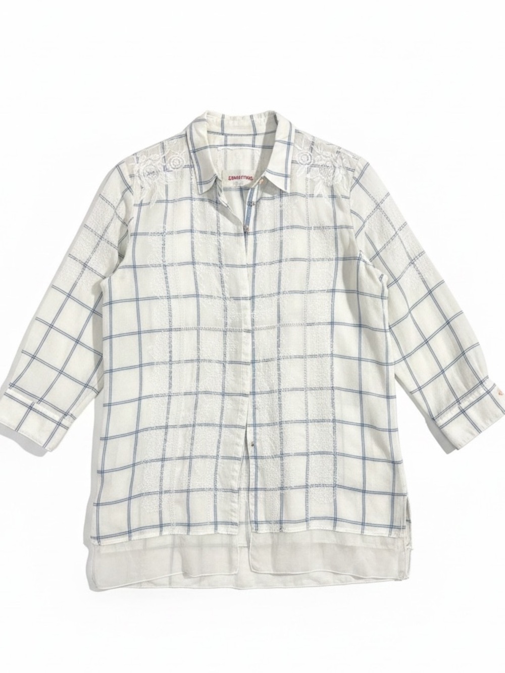 Johnny Was “3J Workshop” Embroidered 3/4 Sleeve Button Up Tunic Top Size Medium - Picture 2 of 11